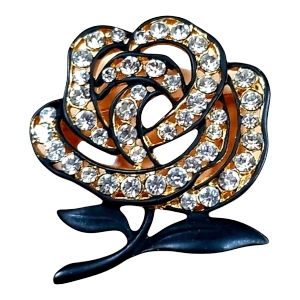 ❤️Vintage 70's Black and Gold Rhinestone Brooch